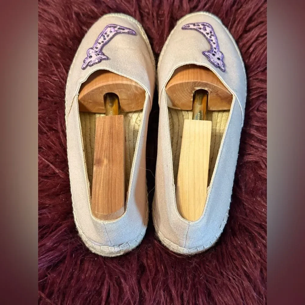 Kate Spade Beige Giraffe Embroidered‎ Espadrilles Sz 9B